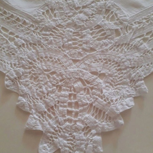 Set of two white cutwork embroidered doilies used, traditional handicrafts
