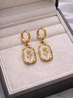 Винтидж обеци лале 18К позлатена неръждаема стомана Pandora нови