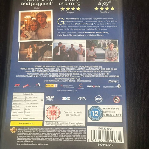 Midnight in Paris DVD like new with English subtitles