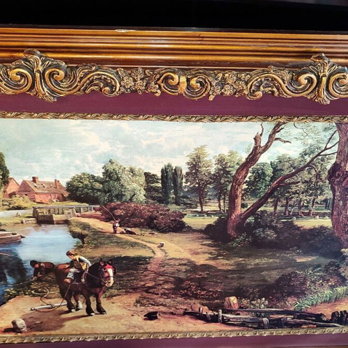 Vintage Flatford Mill Print by John Constable with Large Carved Frame used