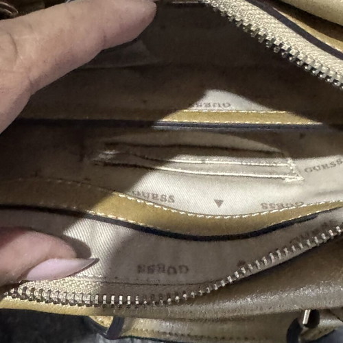 Guess gold shoulder bag with woven front design