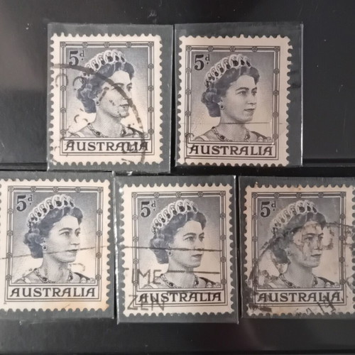 Australian Queen Elizabeth II Stamps used, 5d, set of 5