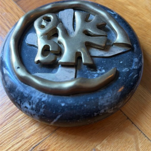 Press Papiers set with black marble and silver and bronze details like new