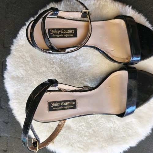 Juicy Couture patent leather sandals used, comfortable heel, size 39, black