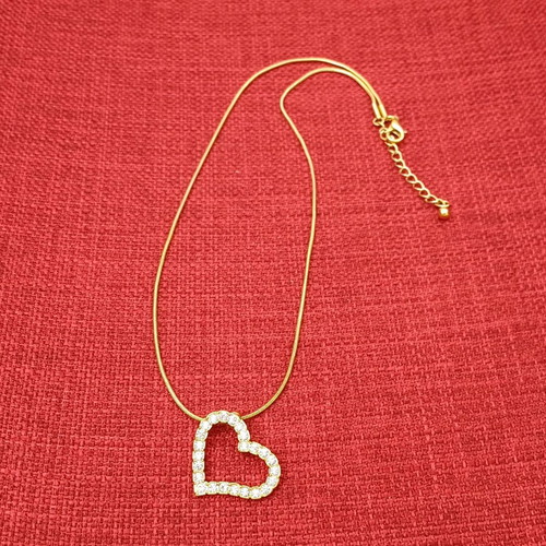 Heart Necklace with Strass like new, gold color
