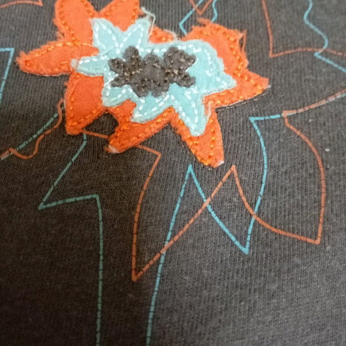Cotton Stretch Women's Blouse Brown with Orange, like new, size L