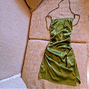 Γυναικείο Φόρεμα σατεν με τιραντακι, ανοιχτή πλάτη με  χιαστί κορδόνια