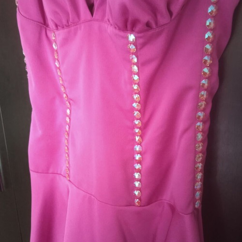 Handmade fuchsia dress with Swarovski, design by Nikos