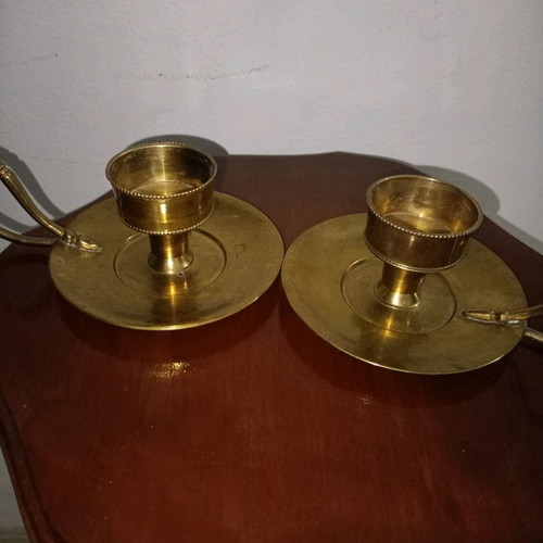 Set of brass candlesticks used, diameter 13, height 8