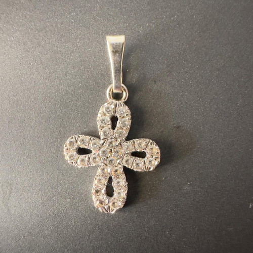White gold cross with zircon 18K 1.89 grams like new