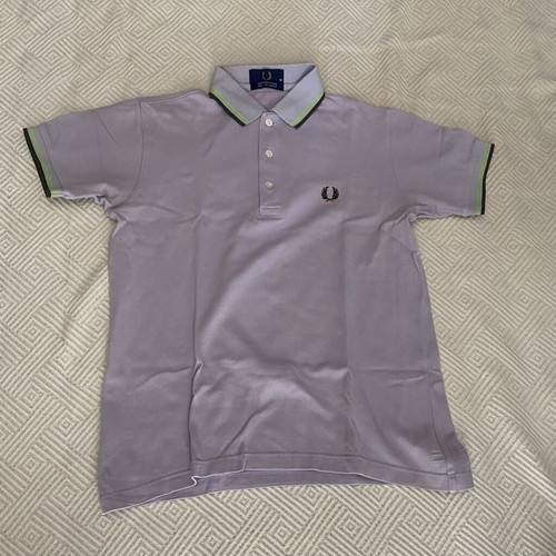 Fred Perry Polo Shirt Medium Lilac with Green and Black Details
