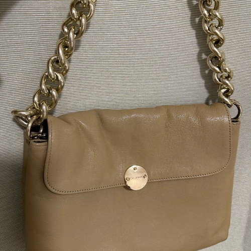 Leather women's bag like new, beige with gold chain Click Jewels