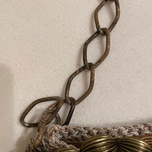 Knitted handmade shoulder bag new, beige brown with satin lining