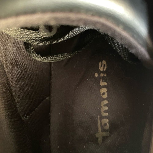 Tamaris black athletic shoes used with gold detail, size 39