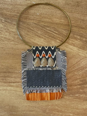 Boho Ethnic Necklace-Stevani with Woven Motif, Crystals & Tassels like new