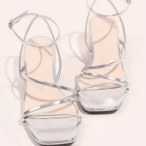 Silver sandals with thick 5cm heel new for size 39.5-40