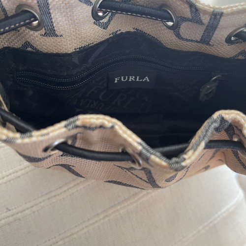 Furla pouch bag like new, monogram fabric and leather