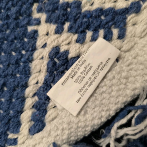 Handmade rug from India like new, blue and white