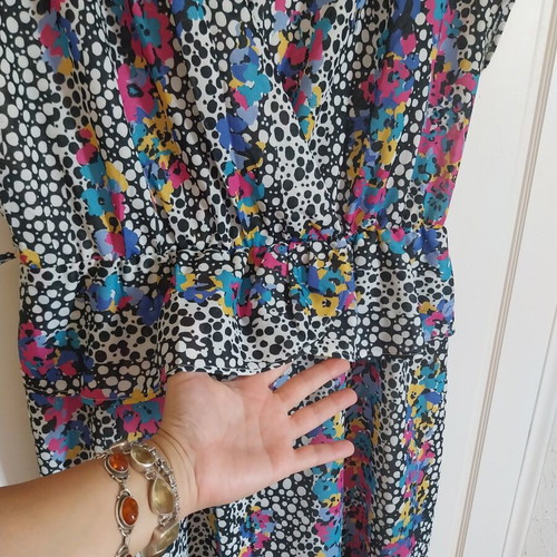 Authentic 80's midi dress with lining, elastic waist, like new, multicolor
