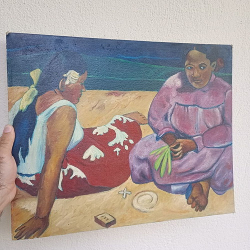 Vintage painting 1986 used, Paul Gauguin Women of Tahiti copy 40x50 cm