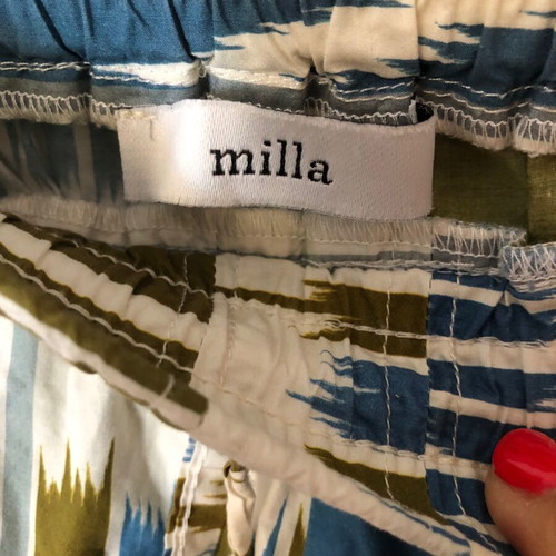 Milla crop cotton pants size L used, white and blue