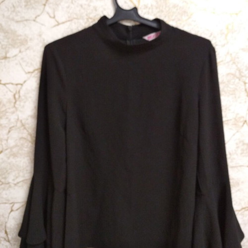 Elegant black blouse with tiered bell sleeves, XS-S
