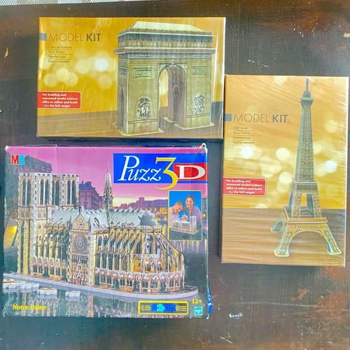 3D Puzzle Set with Eiffel Tower, Paris, and Notre Dame Models, New
