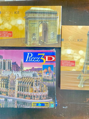 3D Puzzle Set with Eiffel Tower, Paris, and Notre Dame Models, New