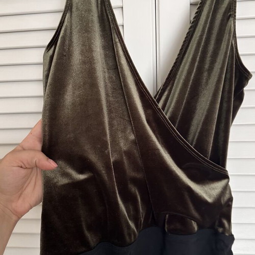 Rococo velvet bodysuit new, olive green, size L