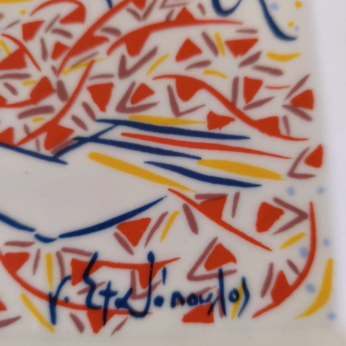 Plate painted by G. Stathopoulos like new, large square