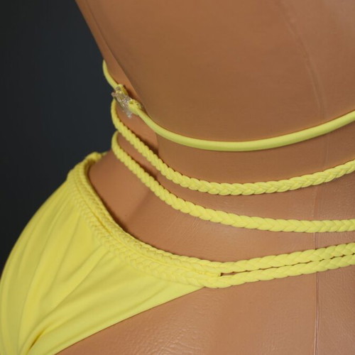 Yellow two-piece bikini with braided cords new