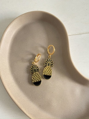 Pineapple earrings like new, black and gold
