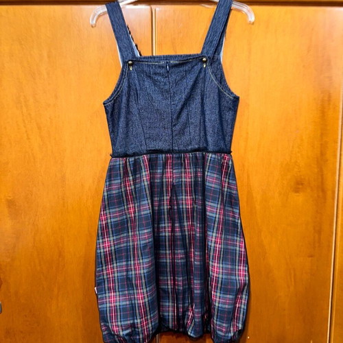 Sam013 girls' denim plaid dress like new, for 14 years old