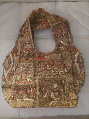 Summer fabric bag like new, shoulder, gold