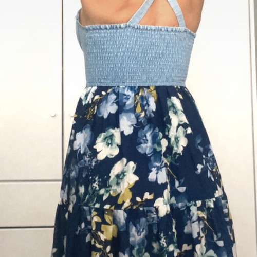 Floral Blue Dress With Denim Bust Like New, Size S