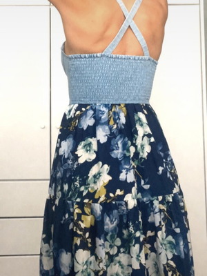 Floral Blue Dress With Denim Bust Like New, Size S