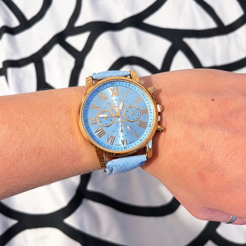 Unisex wristwatch new with turquoise artificial leather strap