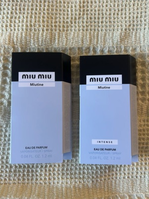 Miu Miu Miutine και Miutine Intense δείγματα eau de parfum, 2 x 1,2 ml