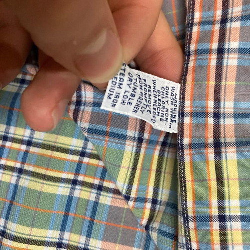 Ralph Lauren Fun Oxford Shirt L, blue yellow green plaid, orange pony