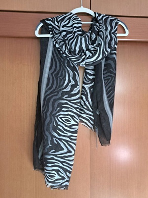 Black and White Scarf with Zebra Pattern New