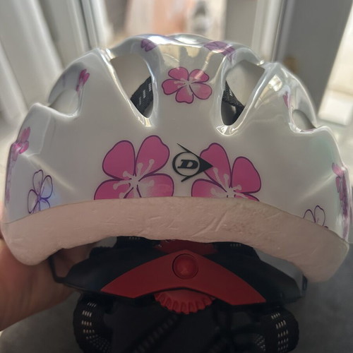Dunlop Kids Bicycle Helmet Like New, White with Pink Flowers, Size 48-52 cm