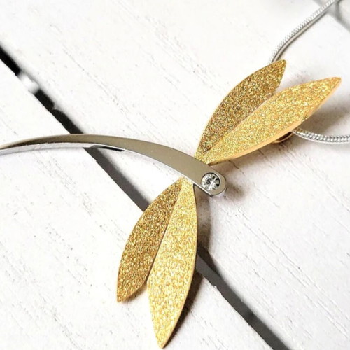 Dragonfly necklace new, minimal elegant design in gold and silver