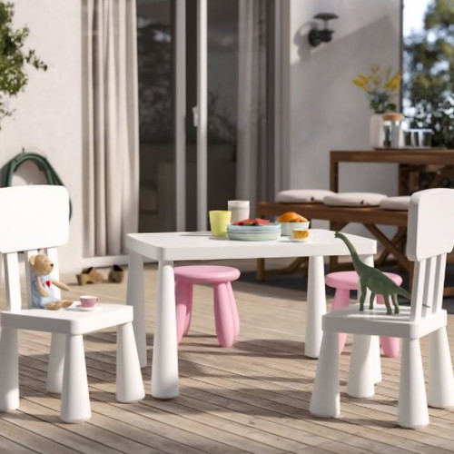 Children's table and two chairs set, like new, white, indoor & outdoor