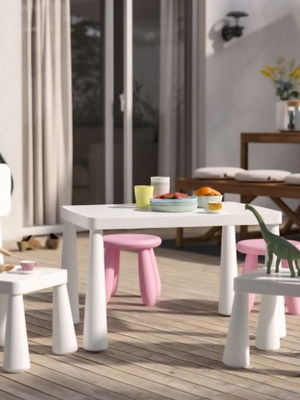 Children's table and two chairs set, like new, white, indoor & outdoor