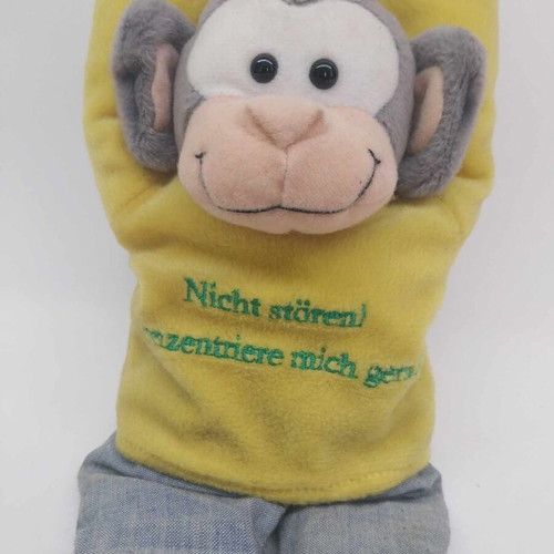 Vintage plush monkey used, German toy with pants and blouse