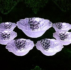 Σετ παγωτού/φρουτοσαλάτας Hoya crystal Art "Grape & Leaves" Japan 80'