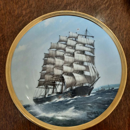 Set of 3 large collectible porcelain plates with 18th century sailing ship illustrations