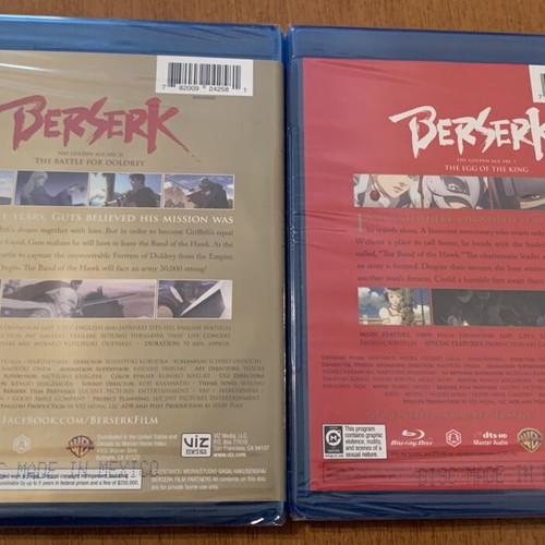 Berserk Vol#.1+Vol.#2 The Golden Age Arc I+II Blu-Ray new, sealed