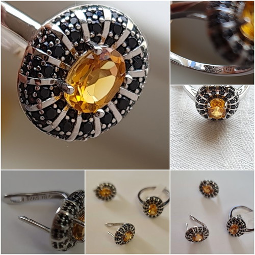 Silver jewelry set with natural citrine