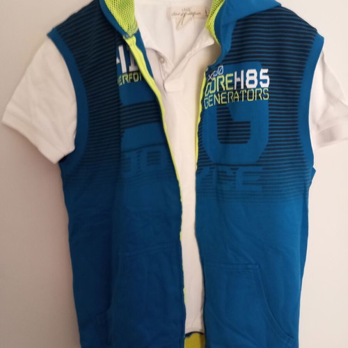 Boys' short sleeve set with polo shirt and sleeveless zip-up hoodie